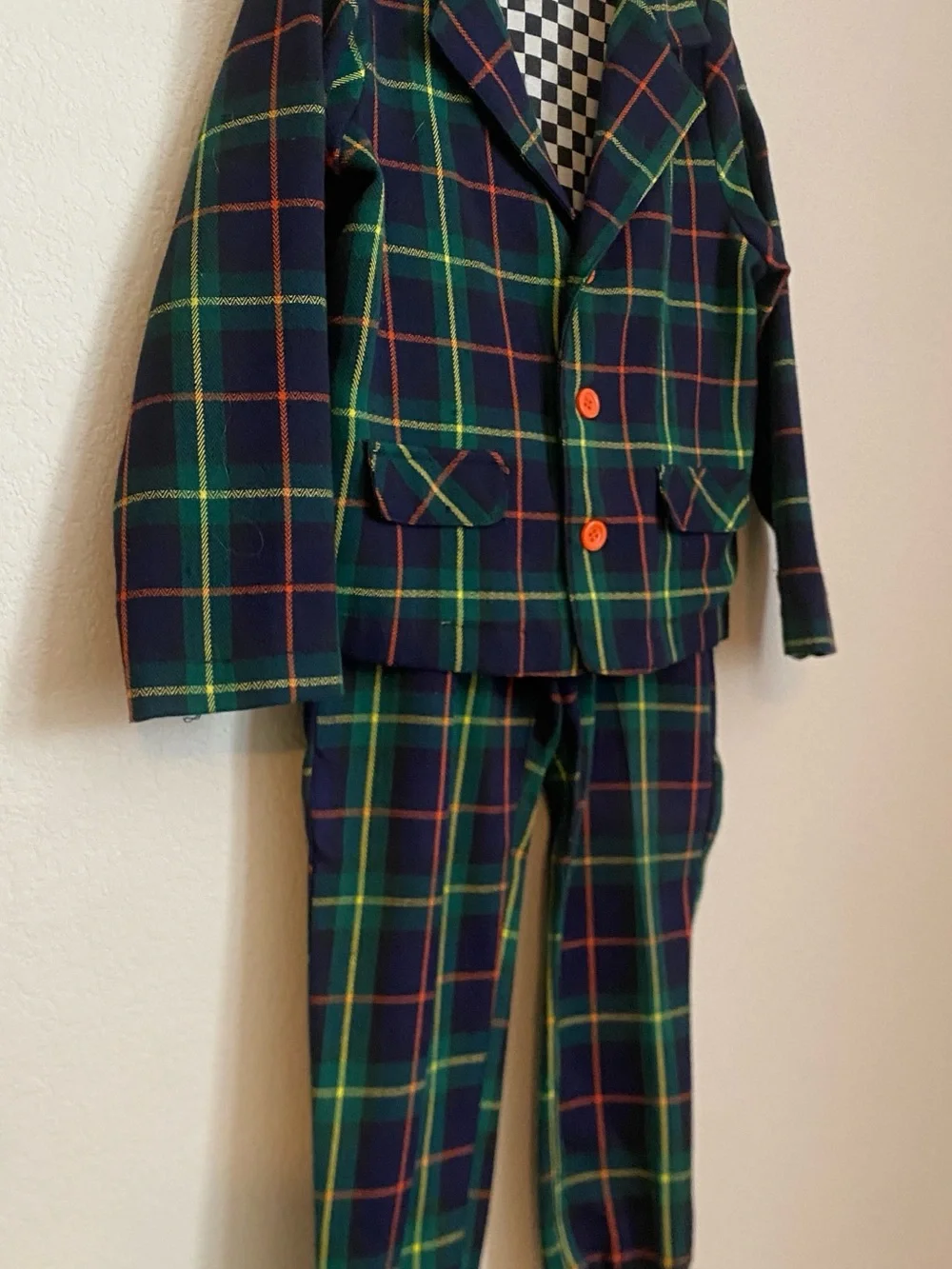 Harajuku Mini 2 Piece Suit Set in Navy and Green with Orange Buttons
